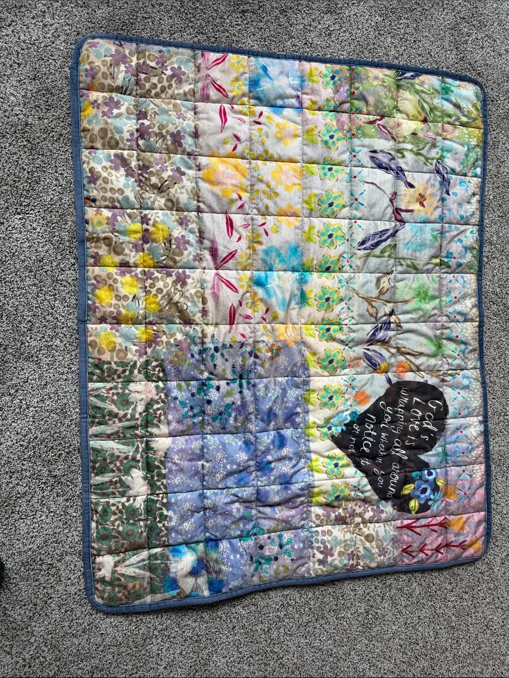 NATURAL LIFE Floral Patchwork Quilted Throw - Blue, Green, Yellow, Purple